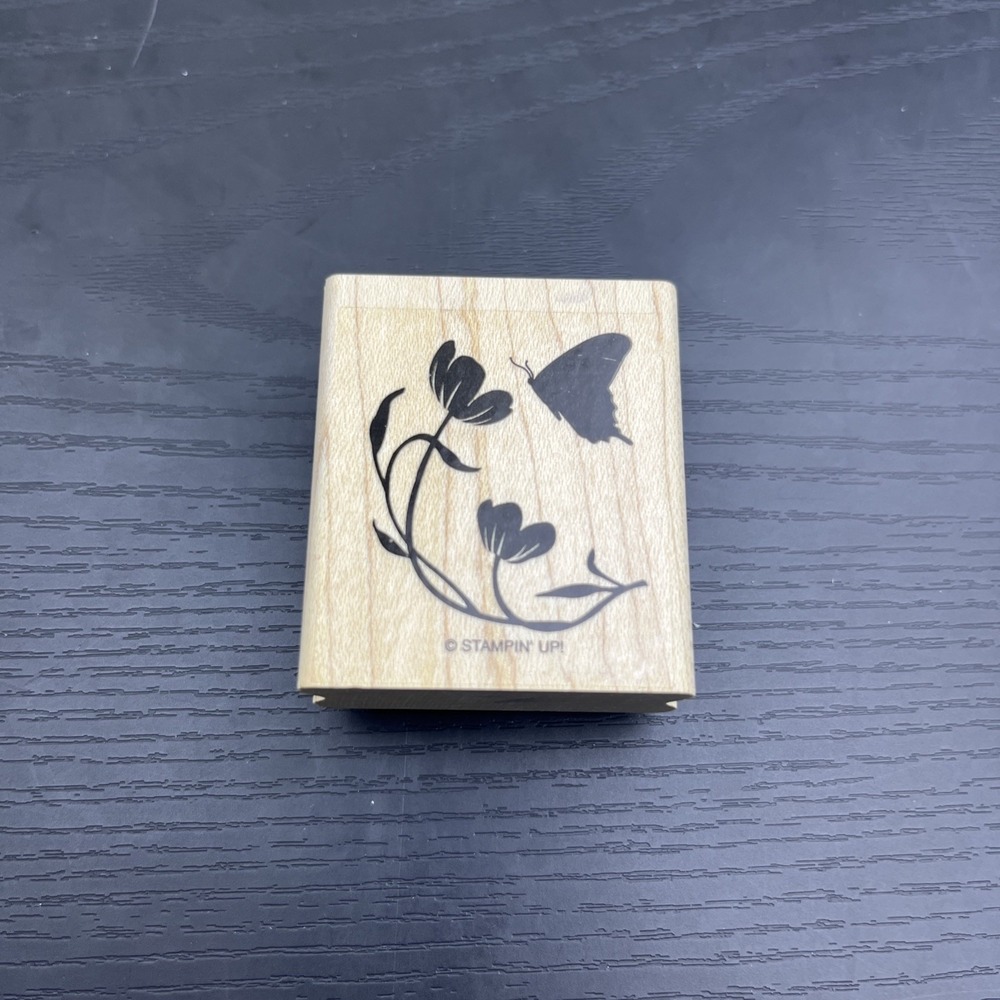 Stampin Up Of The Earth Butterfly Flowers Rubber Stamp Wood Mounted